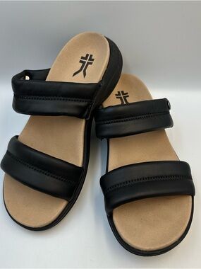 Kuru Coda Mesa Black Leather Slide Sandal Two Strap Womens 7 Comfort Support